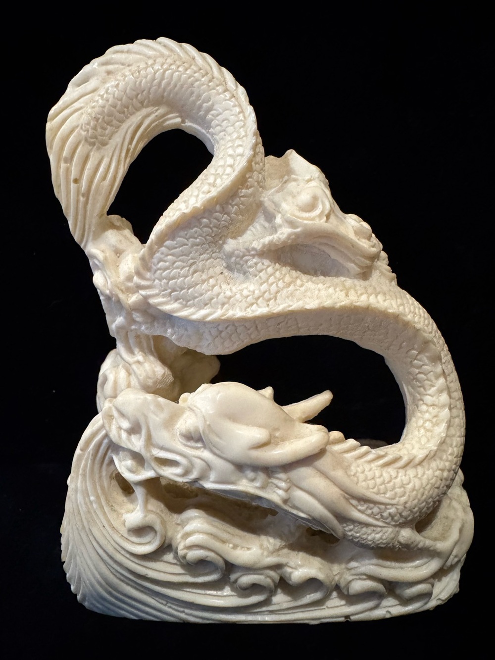 Cream-Colored Feng Shui Resin Dragon Sculpture